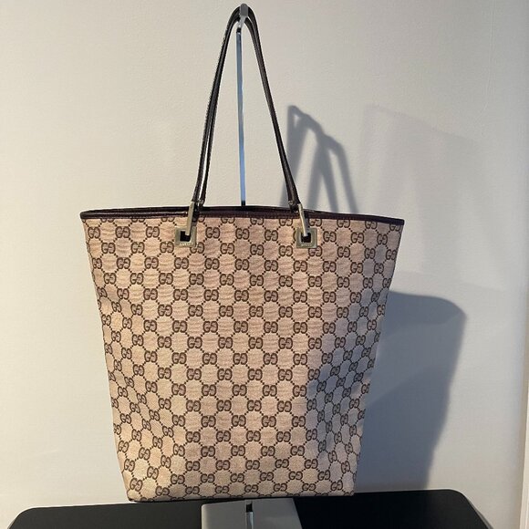 Gucci Vintage GG Canvas & Leather Open Top Tote - Brown- Preowned - Picture 1 of 16